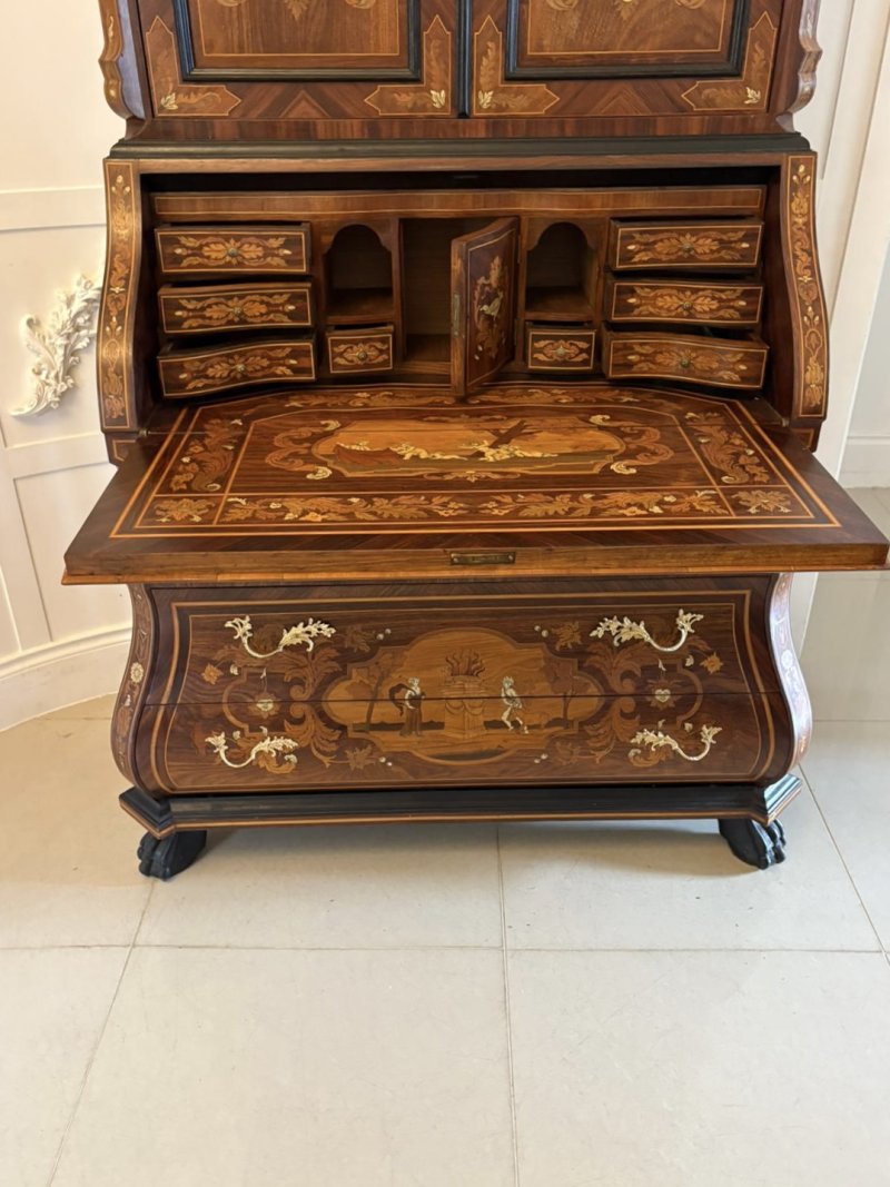 Outstanding Quality Antique Italian Marquetry Inlaid Burr Walnut Bureau Bookcase - Image 5